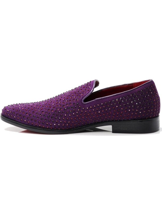 Enzo Romeo Men\'s Purple Vintage Velvet Rhinestone Loafer Slip On Tuxedo Shoes